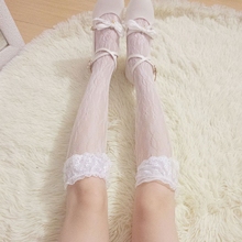 Japanese Lolita lace embroidered large lace long pile of stockings Korean lolita lace stockings jk stockings female 2024 - buy cheap