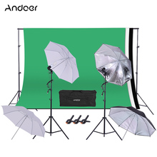 Фотофон Andoer 1,6*3 м, лампа 45 Вт, 230 В, стойка 2 м, зонтик, стойка для фона 2*3 м, зажим для видеосъемки 2024 - купить недорого