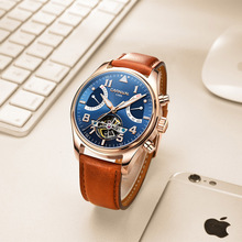 Tourbillon relogio masculino Rose Gold Case Blue Dial Carnival Automatic Watches Men Luxury Brand Mechanical Clock Fashion 2017 2024 - buy cheap
