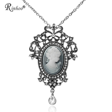 Rinhoo Necklaces & Pendants Jewelry For Women Vintage Cameo Queen Flower Beauty Head Crystal Pendant Necklace Sweater Long Chain 2024 - buy cheap