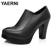 YAERNISpring-zapatos de tacón alto grueso para mujer, zapatos de piel auténtica a la moda, primera capa de piel de vaca, plataforma pumpsE546 2024 - compra barato