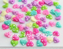 250 Uds resina kawaii corazón mixto nail art polka dots moños miniatura Deco flatback de cabujón 11mm-sz0132 2024 - compra barato