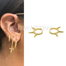 top quality gold filled minimal spike earring cz paved for women wedding earring round cz hoop three spike punk style 2024 - buy cheap