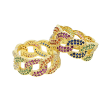 Бесплатная доставка, изящные модные блестящие ювелирные изделия из кубинской цепи в стиле хип-хоп с разноцветным радужным кубическим цирконием, обручальное кольцо золотого цвета 2024 - купить недорого