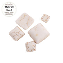 LINSOIR-Cuentas de piedras cabujón para fabricación de joyas, 10 Uds., cuadradas, naturales, planas, 6/8/10/12/14/16/20/25mm, turquesas blancas 2024 - compra barato