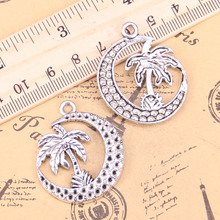 Abalorios de joyería de 25 piezas, palmera, Luna, coco, 37x30mm, colgantes chapados en plata antigua, fabricación de joyería de plata tibetana hecha a mano 2024 - compra barato