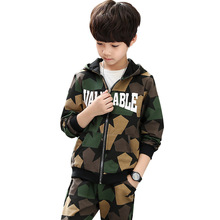 Conjuntos de Roupas Meninos e Meninas das crianças Dois Meninos Nova Primavera e Outono Casaco de Manga Longa + calça de Camuflagem 4 -idades 12 2024 - compre barato