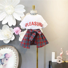 2019 Girls kids Summer clothing Set Bow Plaid Skirts+Printed Tees,child girl Casual clothes Fashion Suits 2024 - buy cheap