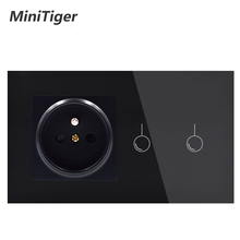 Minitiger French standard Wall Power 16A Socket And 1 Gang 1 Way Wall Light Touch Switch White Crystal Glass Panel Touch Switch 2024 - buy cheap