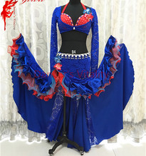 Belly dance clothes luxury bra/belt/skirt 3pcs girls latin dance dress clothing Salsa ballroom Samba dance exercise sets costume 2024 - buy cheap