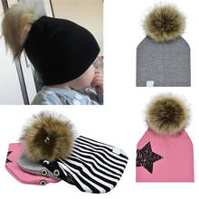Baby Hat Scarf Faux Fur Detachable Pompom Hats For Kids Winter Boys And Girls Caps Star Printed Cotton Children's Hats Cap 2024 - buy cheap