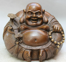 USPS to USA S1559 11" Chinese Pure Bronze Buddhist RuYi Bead Happy Laughing Maitreya Buddha Statue 2024 - buy cheap