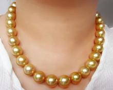 free shipping stunning gorgeous 12-15mm south sea round gold pearl necklace 17.5inch 14 2024 - buy cheap