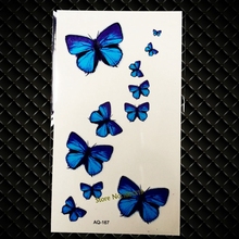 Сексуальная синяя бабочка, временная татуировка, мигание, боди-арт, искусственная татуировка, водонепроницаемая, татуировка на руку, плечо 2024 - купить недорого