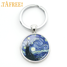TAFREE Glass Metal Key Chain ring holder men women Jewelry Van Gogh Starry Night Abstract Art Keychain Artwork Gift KC209 2024 - buy cheap