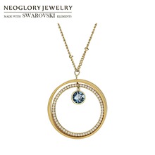 Neoglory-collar con colgante LARGO DE CIRCONIA y diamantes de imitación para mujer, exquisito collar de doble círculo Chapado en mate, vestido de mujer, regalo de invierno 2024 - compra barato