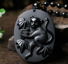 New Handwork Natural Black Obsidian Carved Chinese Twelve Zodiac Monkey Lucky Amulet Pendants free Necklace fashion Jewelry 2024 - buy cheap