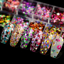 Juego de 12 rejillas para manicura, accesorios para manicura, Holo fino, redondo/hexagonal 2024 - compra barato