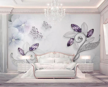 Beibehang papel de parede personalizado flor roxa cristal borboleta 3d joias tv fundo parede para decoração de casa murais 3d papel de parede 2024 - compre barato