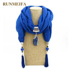 RUNMEIFA-bufanda con borlas de gasa para mujer, colgante de joyería con gema, collar, pañuelo para el cuello, bufanda Noble 2024 - compra barato