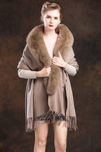Elegant/100% Real Wool 100% Real  best  gray  Fox Fur  cape /Scarf /cloak /Coat//Wraps/Shawl/khaki 2024 - buy cheap