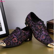 2018 New Print Purple Flowers Men Oxfords Shoes Party Shoes Italian Style Business Dress Shoes For Men Leather Shoes EU46 2024 - buy cheap