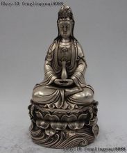 11" China White Bronze Silver Gilt Kwan-yin Guan Yin Boddhisattva Goddess Statue 2024 - buy cheap