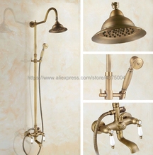 Antique Brass Wall Mount bath shower faucets set bathroom mixer shower bathtub taps rainfall shower shower head Nan803 2024 - buy cheap