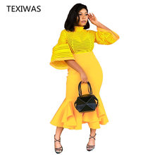 TEXIWAS Fashion mermaid dress Women Plus Size Elegant Ruffle Bodycon Dress 2019 Slim Mesh patchwork party dress 2024 - buy cheap