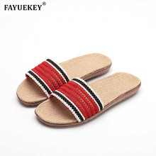 FAYUEKEY Flax Linen Home Summer Slippers For Women Beach Non-slip Soft Unisex Floor Breathable Hollow Out Slides Slippers 2024 - buy cheap