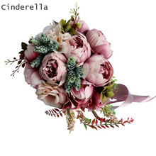 Cinderela Rosa/Marfim/Roxo Do Casamento Bouquets de casamento Nupcial Da Dama de honra Flor Simular Artificial Buquês de Flores Marfim 2024 - compre barato