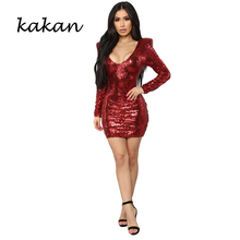 Kakan 2019 spring new women's sequin dress  slim red dress sexy nightclub club party dress 2024 - buy cheap