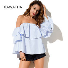 HIAWATHA Blusa Feminina 2018 Summer Slash Neck Off the Shoulder Shirt Women Striped Butterfly Sleeve Blouse S6880 2024 - buy cheap