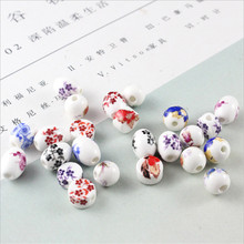 10pcs/lot new plat round oval shape print flower ceramic beads for diy earrings bracelet jewelry making loose beads accessories 2024 - buy cheap