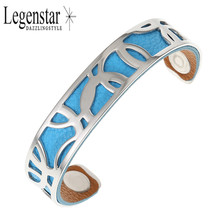 Legenstar Summer 2019 Blue Leather Argent Circle Design Cuff Bracelet Stainless Steel Adjustable Bangle InterchangeablePulseiras 2024 - buy cheap