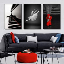 Modern Black And White Ballet Dancer Canvas Paintings Piano Red Shoes Posters Prints Wall Pictures Living Room Decor 2024 - buy cheap