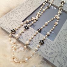 Coreano jóias de inverno flor camisola corrente longa pérola colar pingente jóias duplo feminino 2024 - compre barato