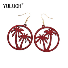 YULUCH 4 Color Natural Wood Pierced Coconut Tree Earrings For Woman Art Green Retro Girl Jewelry Party Birthday Gift 2024 - buy cheap