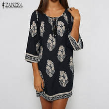 ZANZEA Women Mini Dress 2020 Summer Vintage Print Dress Casual Loose Vestidos Lace Up Sexy Beach Dresses Plus Size S-5XL 2024 - buy cheap