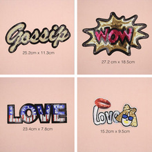 WOW LOVE Letter Sequins Patches Cap Shoe Iron On Embroidered Appliques DIY Apparel Accessories Patch Clothing Fabric Badge BU56 2024 - buy cheap