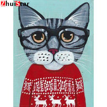 5D Diy Full Square Diamond Painting A cat with glasses Mosaics Cross-stitch Diamond Embroidery home Decoration Gifts XY1 2024 - buy cheap