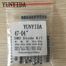 200pcs/lot SMD diode Assorted Kit 20value*10PCS  contains SS110 SS220 SS210 SS310 SS510 SS16 SS26 SS34 SS36 ES1J ES1D M7 M4 US1M 2024 - buy cheap