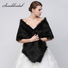 Elegant Women Ladies Winter Warm Wedding Jacket Black White Faux Fur Bridal Wraps Shawls Accessories In Stock Party Coat 17005 2024 - buy cheap