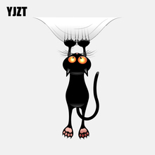 YJZT  12.3CM*16.1CM   Window Decoration Black Cat Catches Down Decal PVC Car Sticker 11-00965 2024 - buy cheap