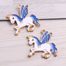 SWEET BELL 2pcs 33*33mm Alloy Metal Blue Drop Oil Pegasus Charms For DIY Bracelet Necklace Jewelry Making 2024 - buy cheap