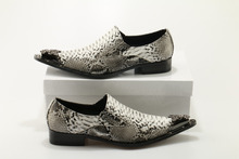 Chaussure-zapatos de vestir de estilo italiano para hombre, mocasines de cuero de serpiente, color gris, puntiagudos, Oxford 2024 - compra barato