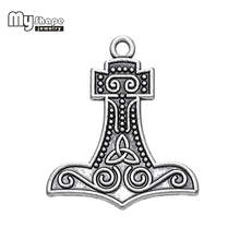 My Shape Mjolnir Thor Hammer Knot Pendant Tibetan Silver Plated Viking Double Side Charms DIY Jewelry Making Wholesale 20pcs 2024 - buy cheap