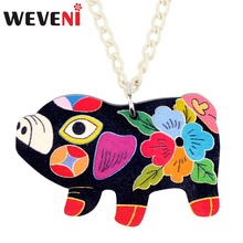 WEVENI Florais Acrílico Colar Pingente Colares Cadeia Animal Dos Desenhos Animados Piggy Porco Zodíaco Chinês Sinais Jóias Para Mulheres Meninas Presente 2024 - compre barato