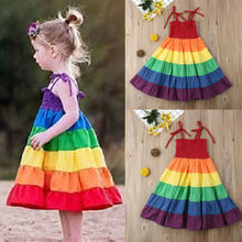 От 1 до 7 лет, радужные Детские платья для новорожденных девочек вечерние платья принцессы с радугой, длинное платье макси, одежда лето 2019 2024 - купить недорого