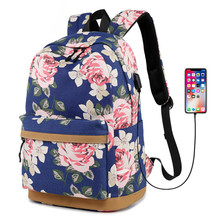 Women External USB Charge Backpack Canvas Backpack Female Mochila Escolar Girls Laptop Backpack School Bags Backpack for teens 2024 - buy cheap